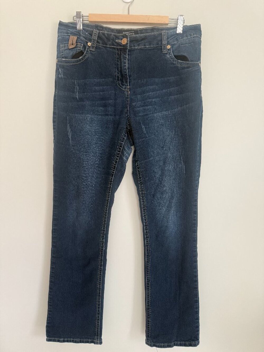Penningtons Women Distressed Straight Fit Stretch Denim Blue Jeans Size 14